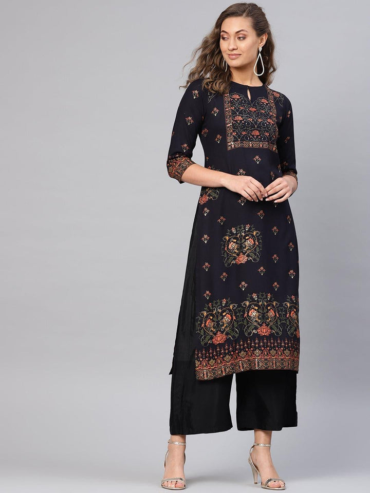 Blue Printed Rayon Kurta