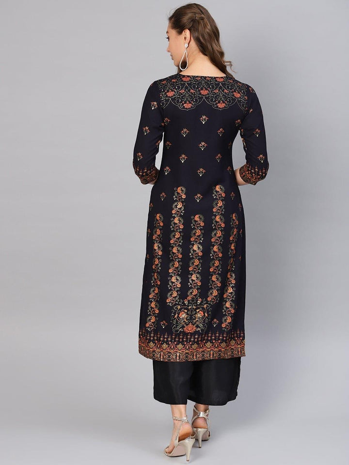 Blue Printed Rayon Kurta