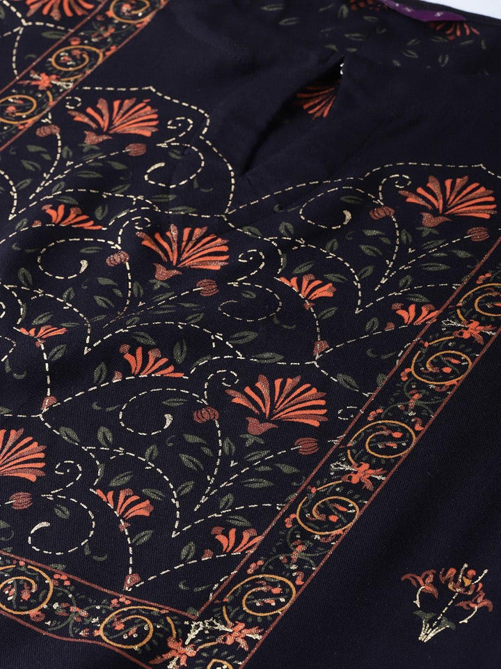 Blue Printed Rayon Kurta