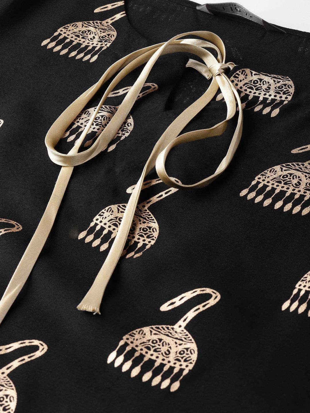 Black Printed Rayon Kurta - ShopLibas