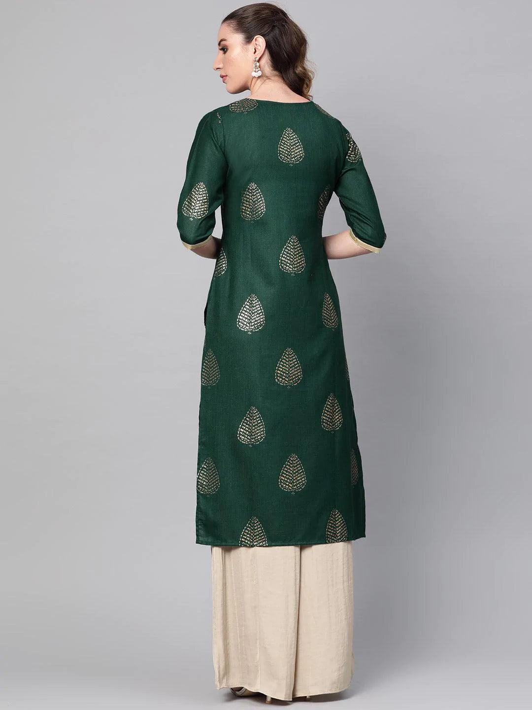 Green Printed Cotton Kurta - ShopLibas