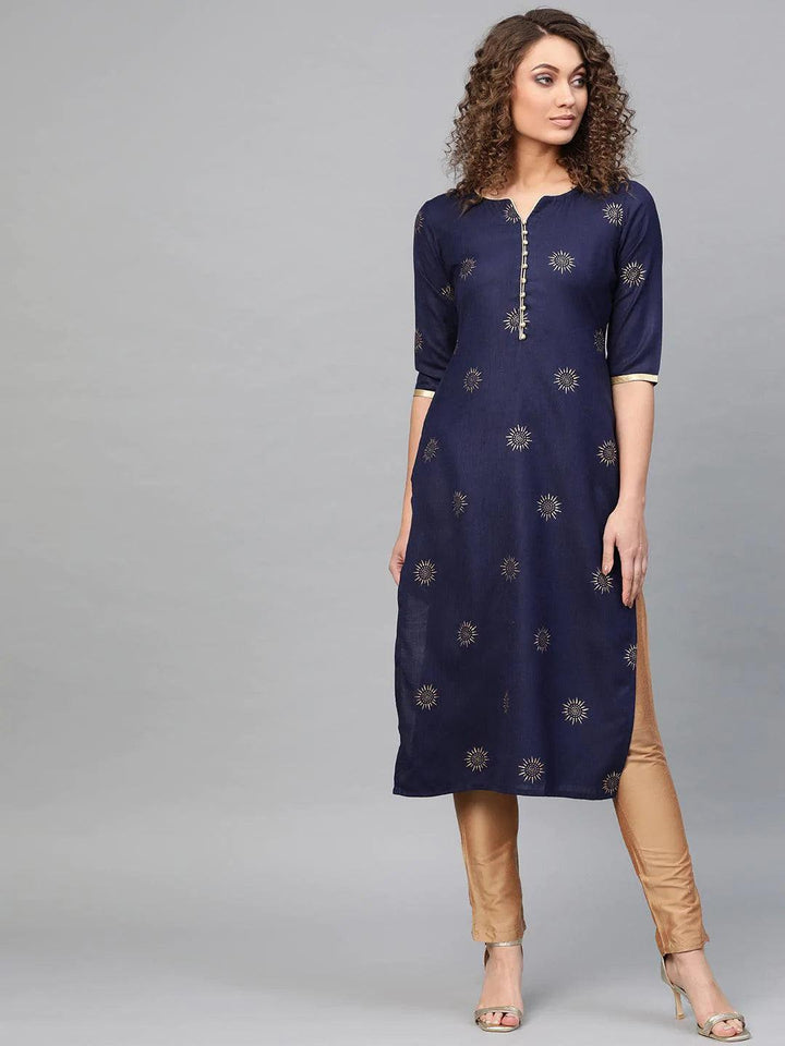Blue Printed Cotton Kurta
