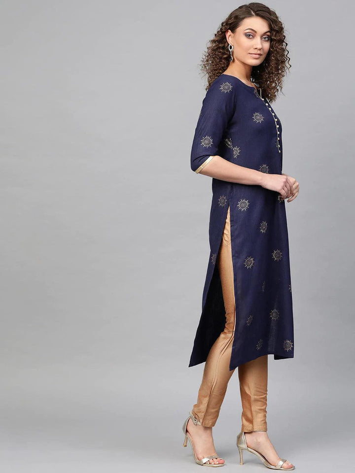 Blue Printed Cotton Kurta