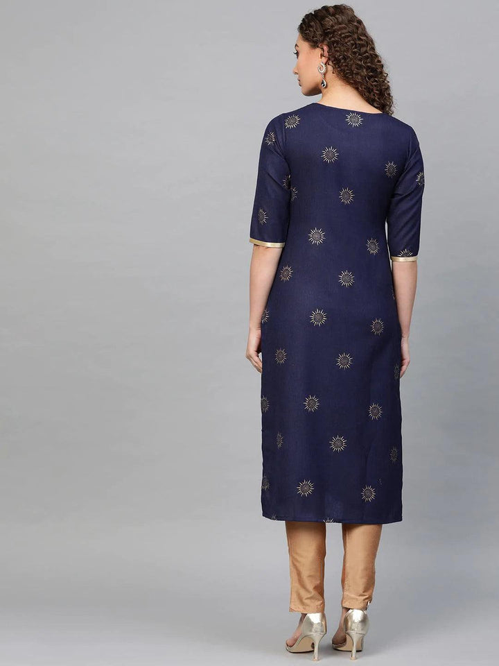 Blue Printed Cotton Kurta