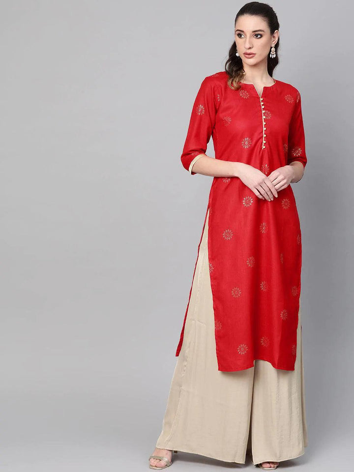 Red Printed Cotton Kurta