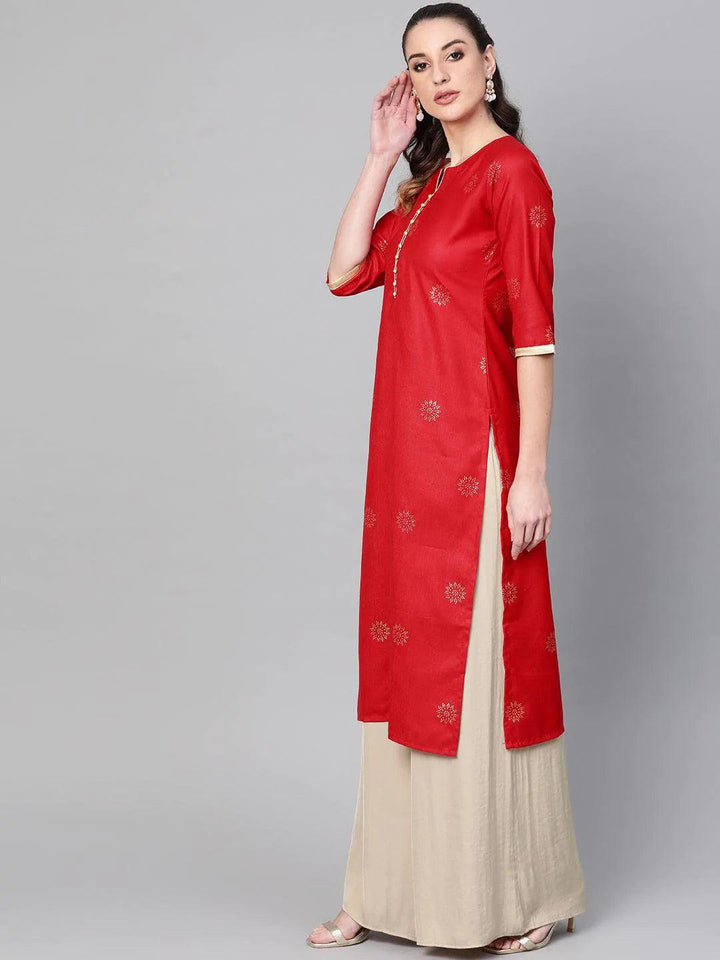 Red Printed Cotton Kurta