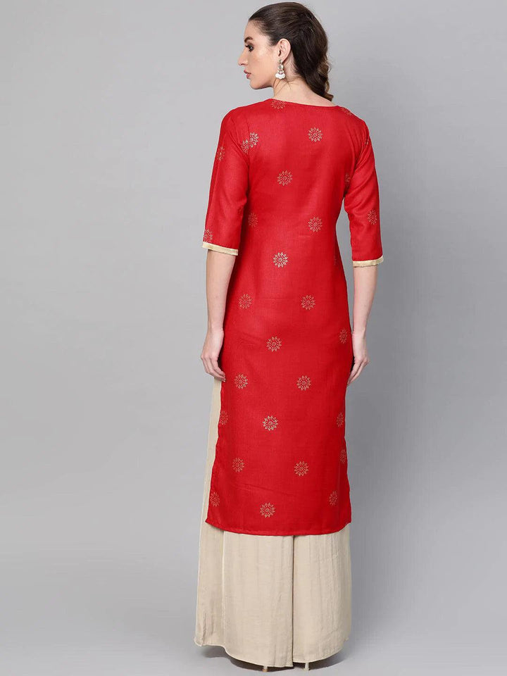 Red Printed Cotton Kurta