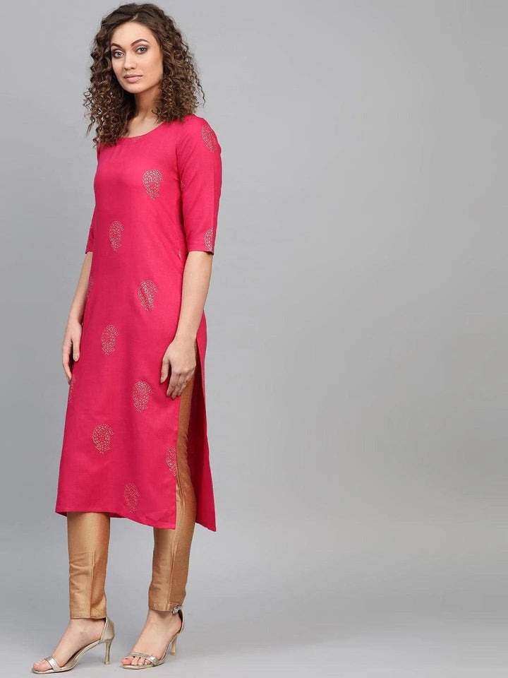 Pink Printed Cotton Kurta