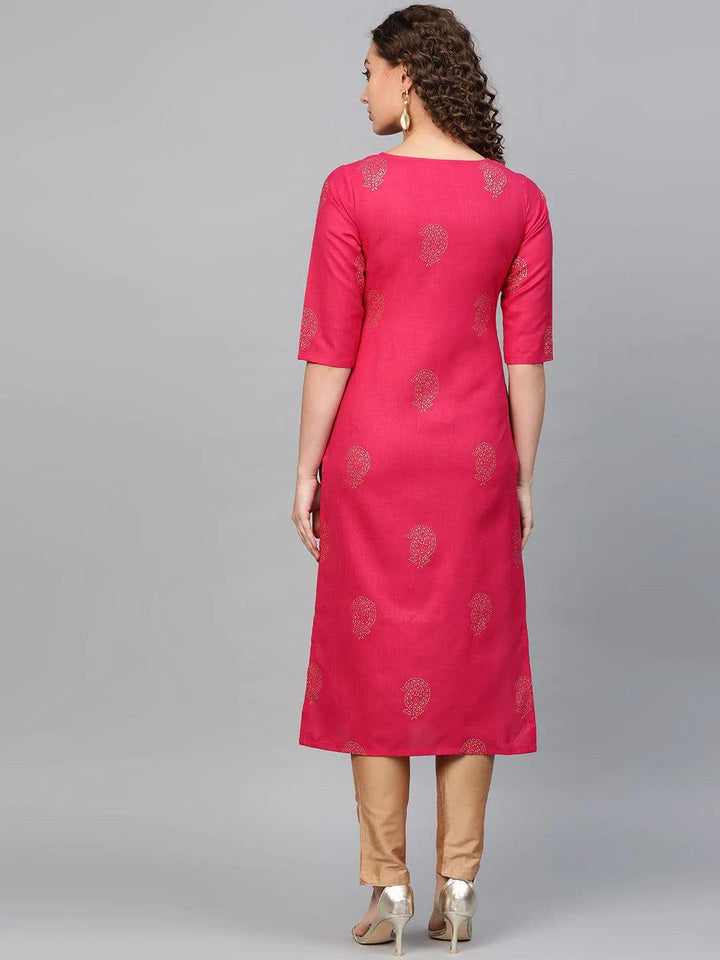 Pink Printed Cotton Kurta