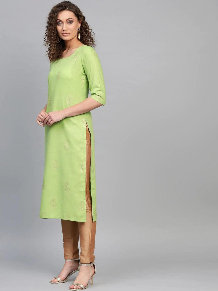 Green Printed Cotton Kurta