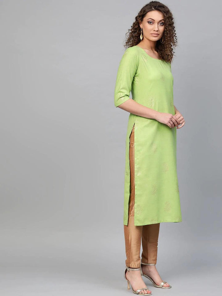 Green Printed Cotton Kurta