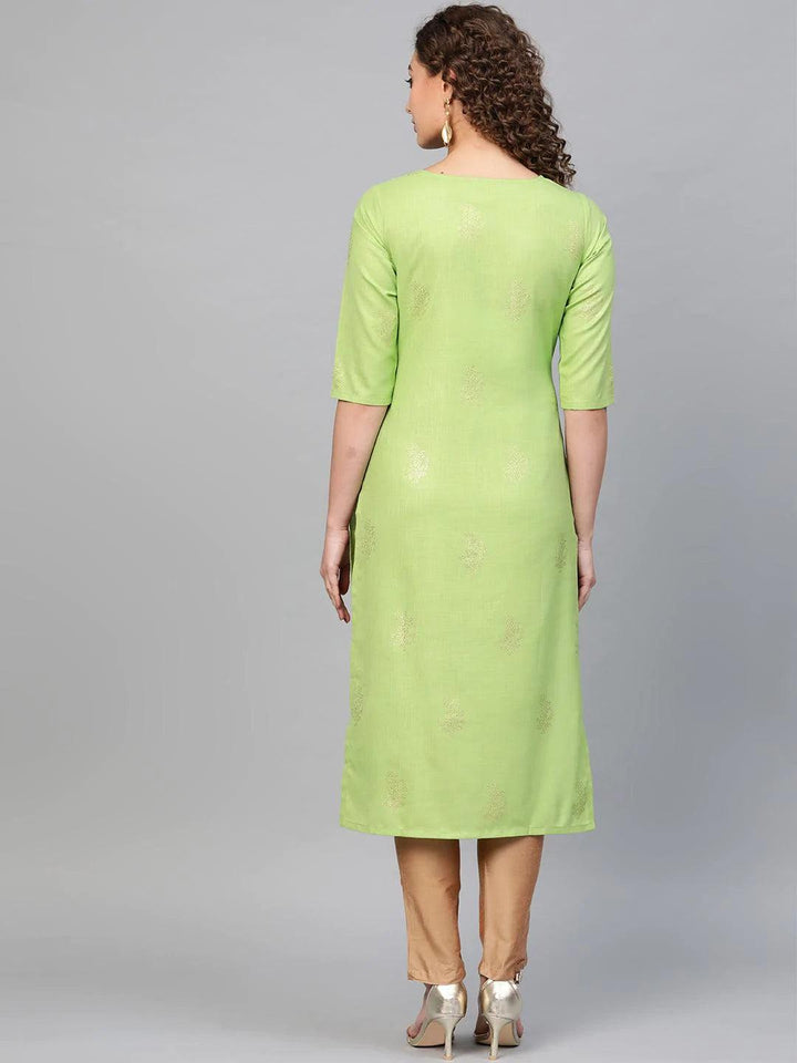 Green Printed Cotton Kurta