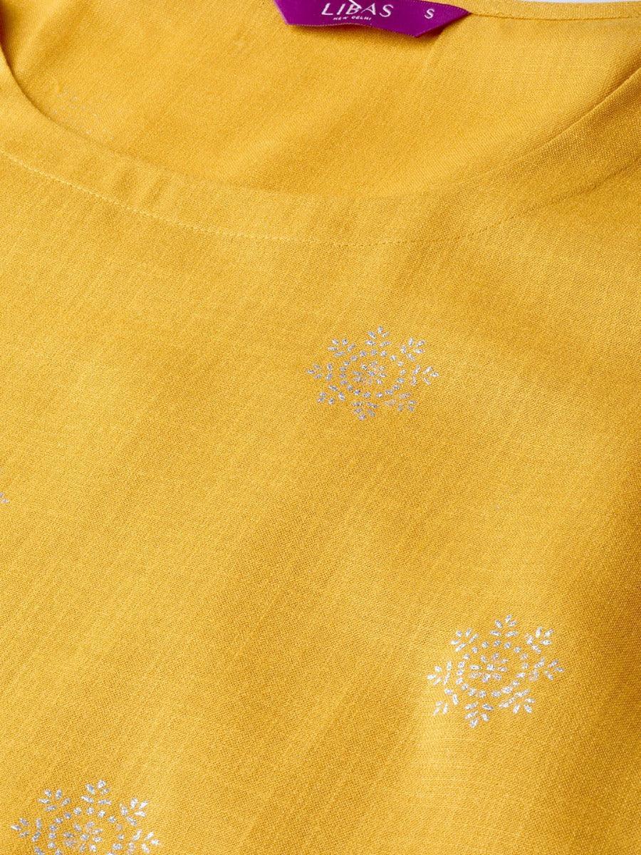 Mustard Printed Cotton Kurta - ShopLibas