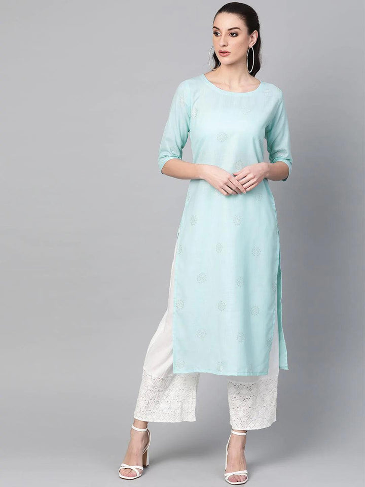 Blue Printed Cotton Kurta