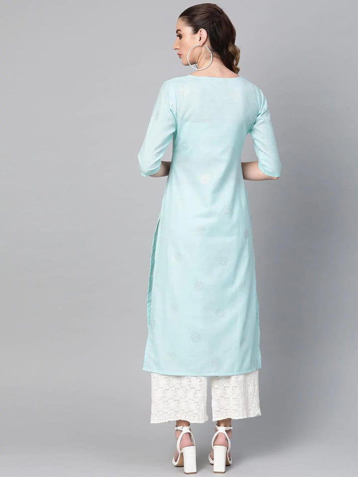 Blue Printed Cotton Kurta