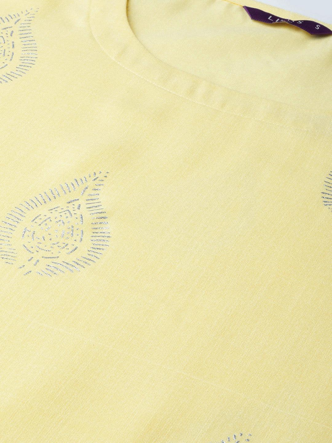 Yellow Printed Cotton Kurta - ShopLibas