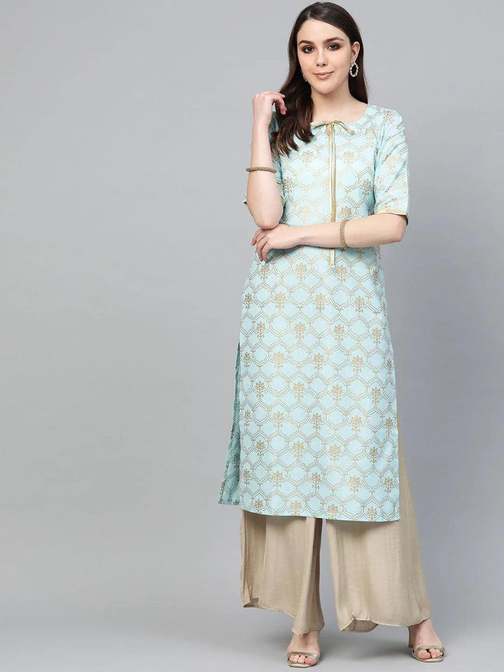 Blue Printed Cotton Kurta