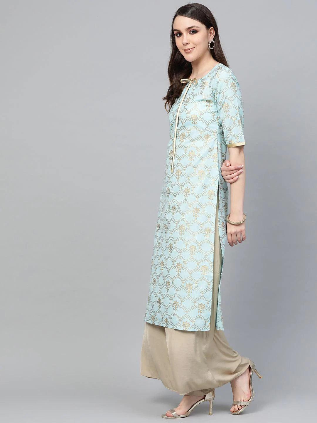 Blue Printed Cotton Kurta - ShopLibas