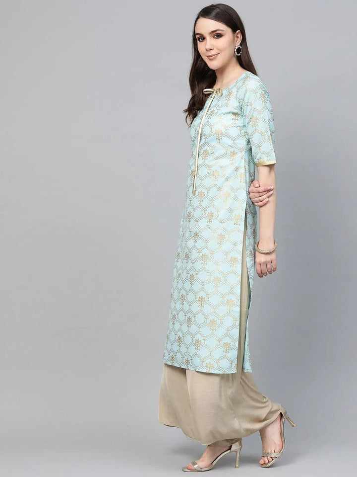 Blue Printed Cotton Kurta
