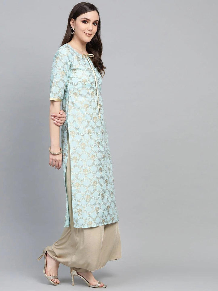 Blue Printed Cotton Kurta