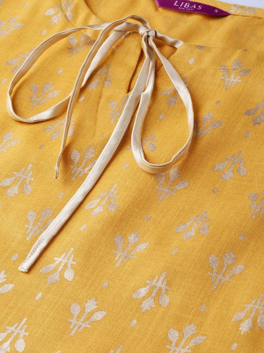 Mustard Printed Cotton Kurta - ShopLibas