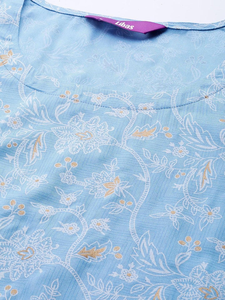 Blue Printed Rayon Night Suit