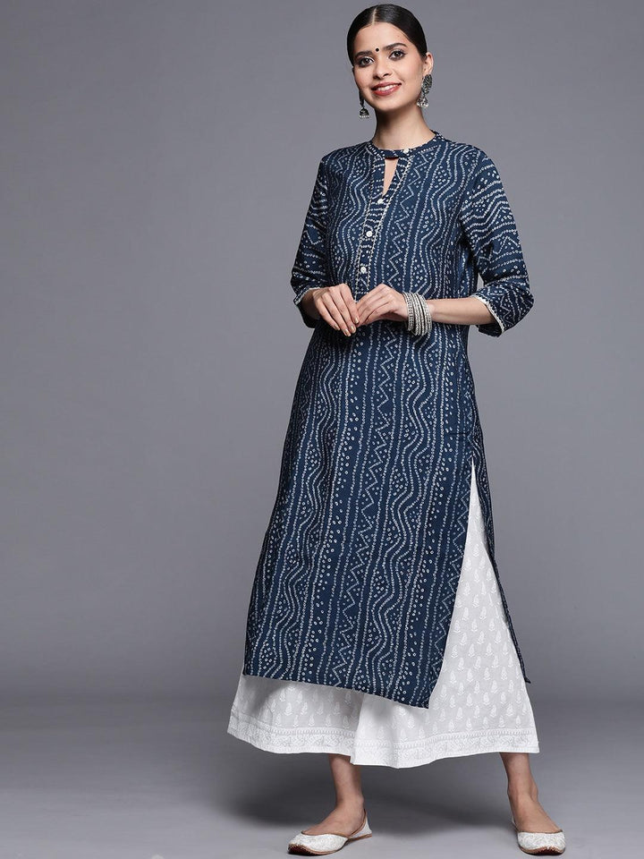 Blue Printed Chanderi Silk Kurta