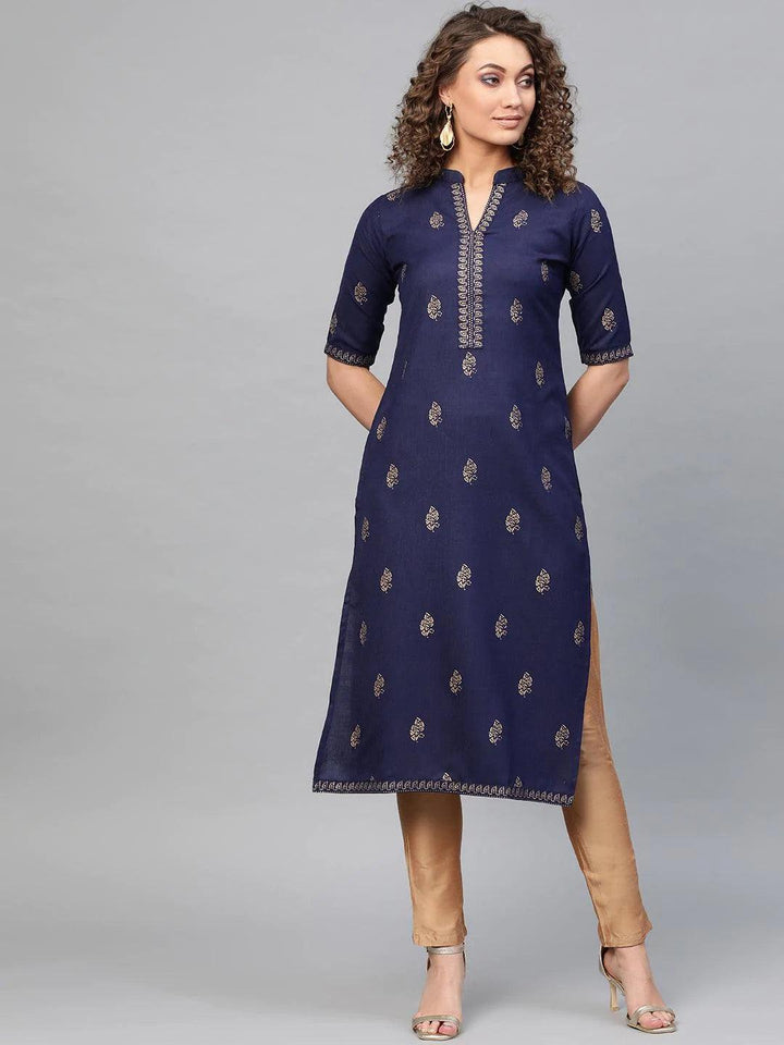 Blue Printed Cotton Kurta