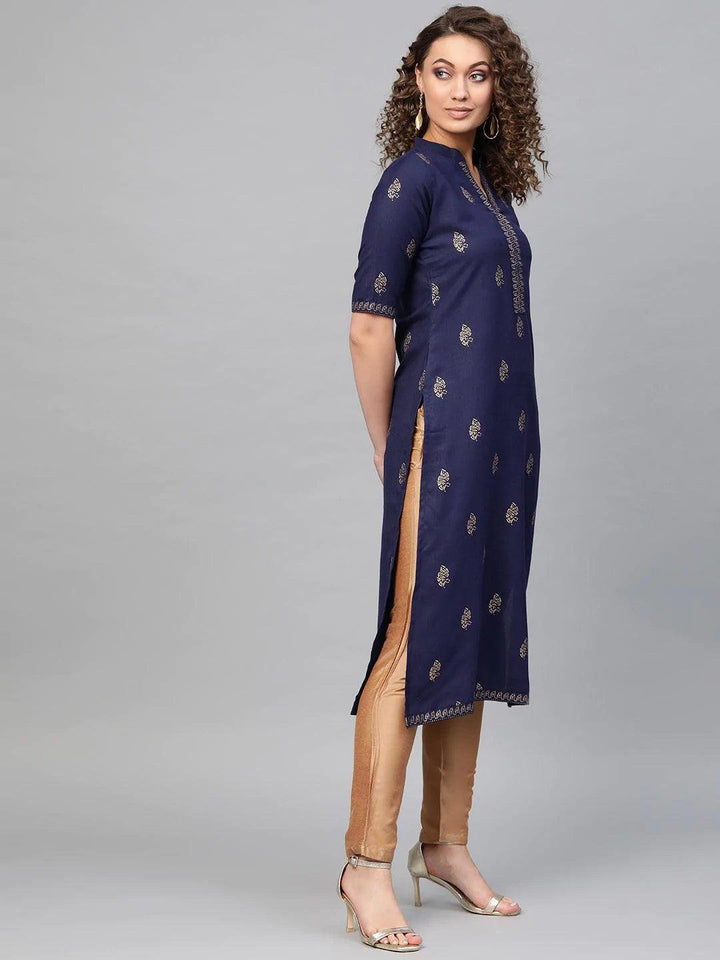 Blue Printed Cotton Kurta