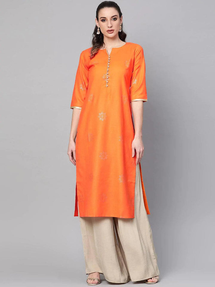 Orange Printed Cotton Kurta