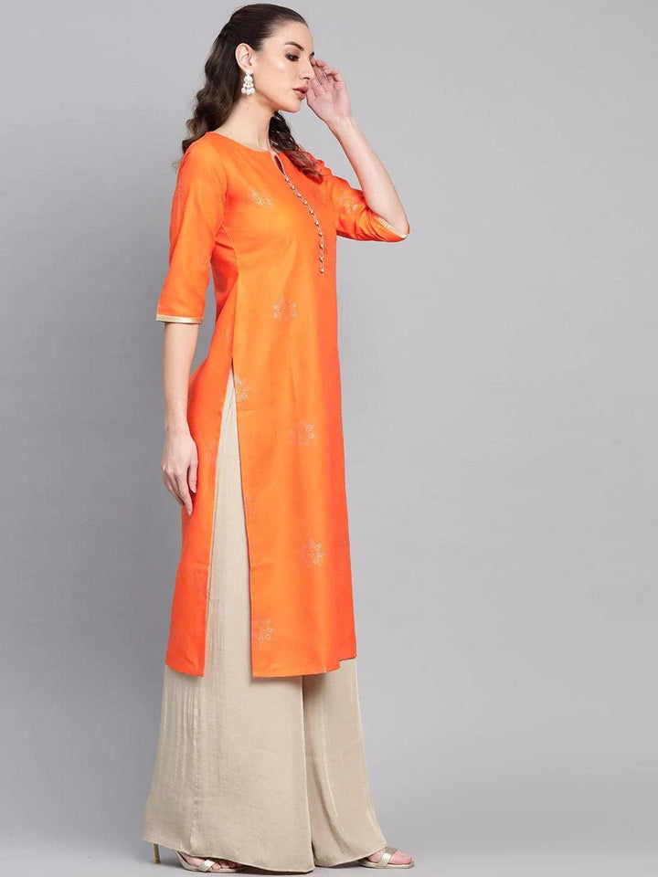 Orange Printed Cotton Kurta