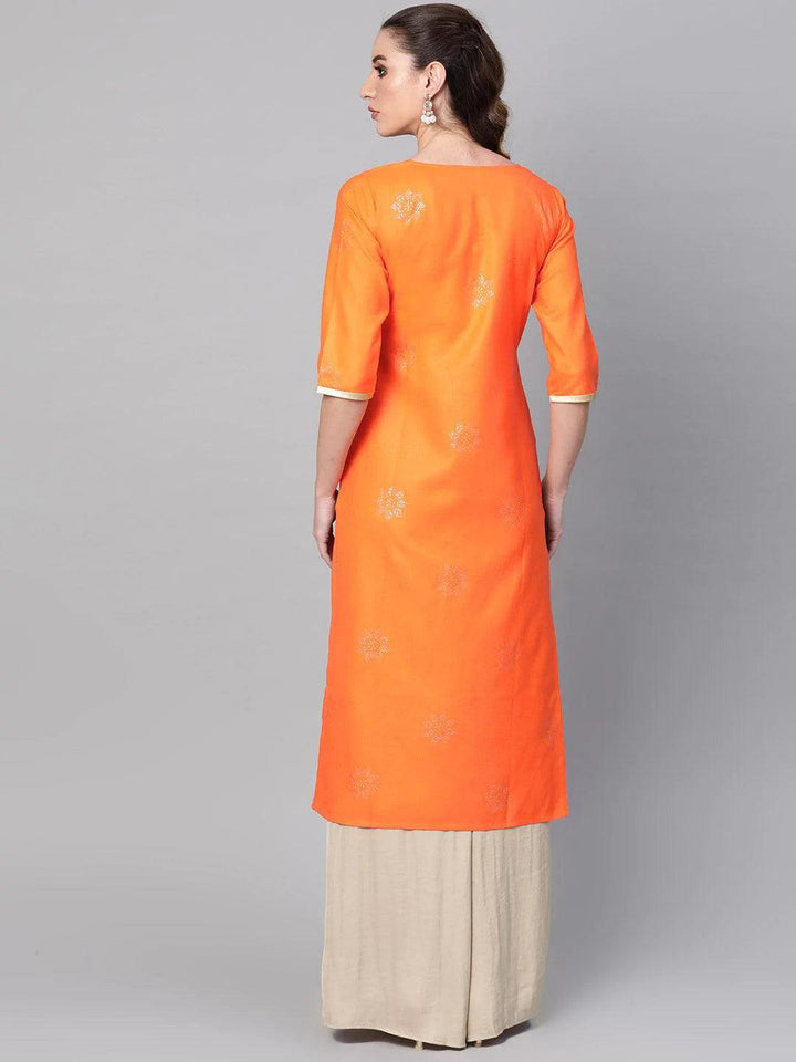 Orange Printed Cotton Kurta