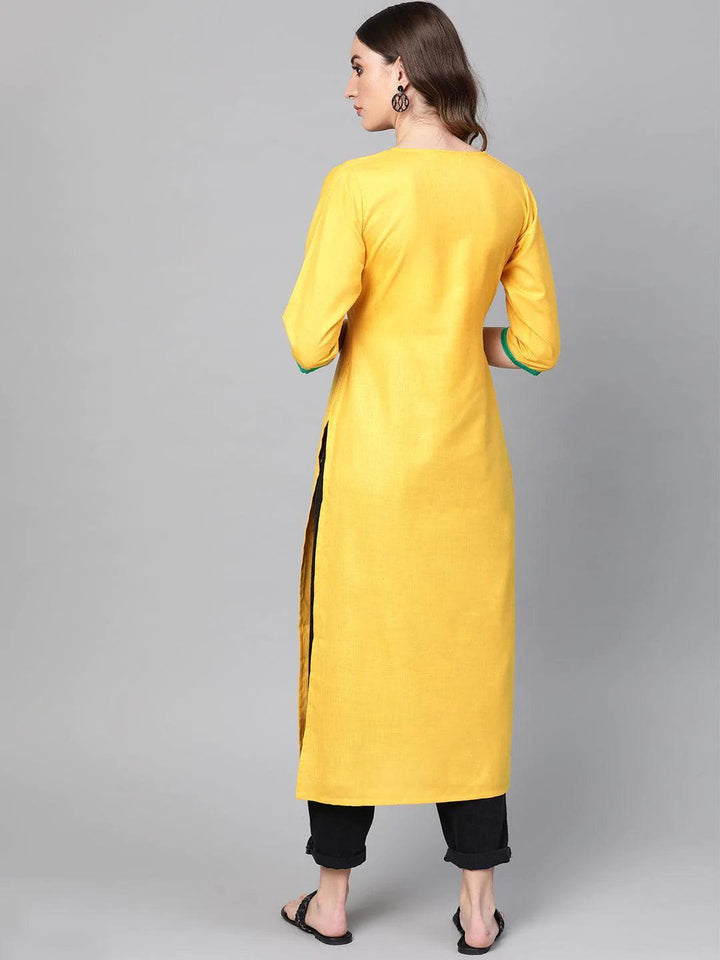 Yellow Embroidered Cotton Kurta