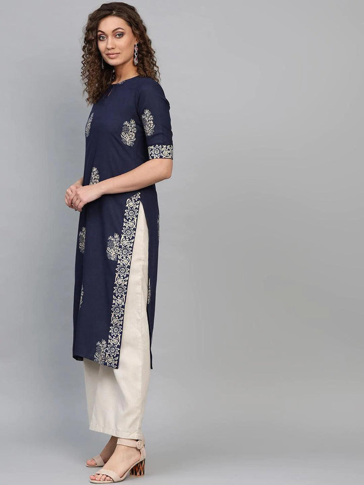 Blue Printed Cotton Kurta