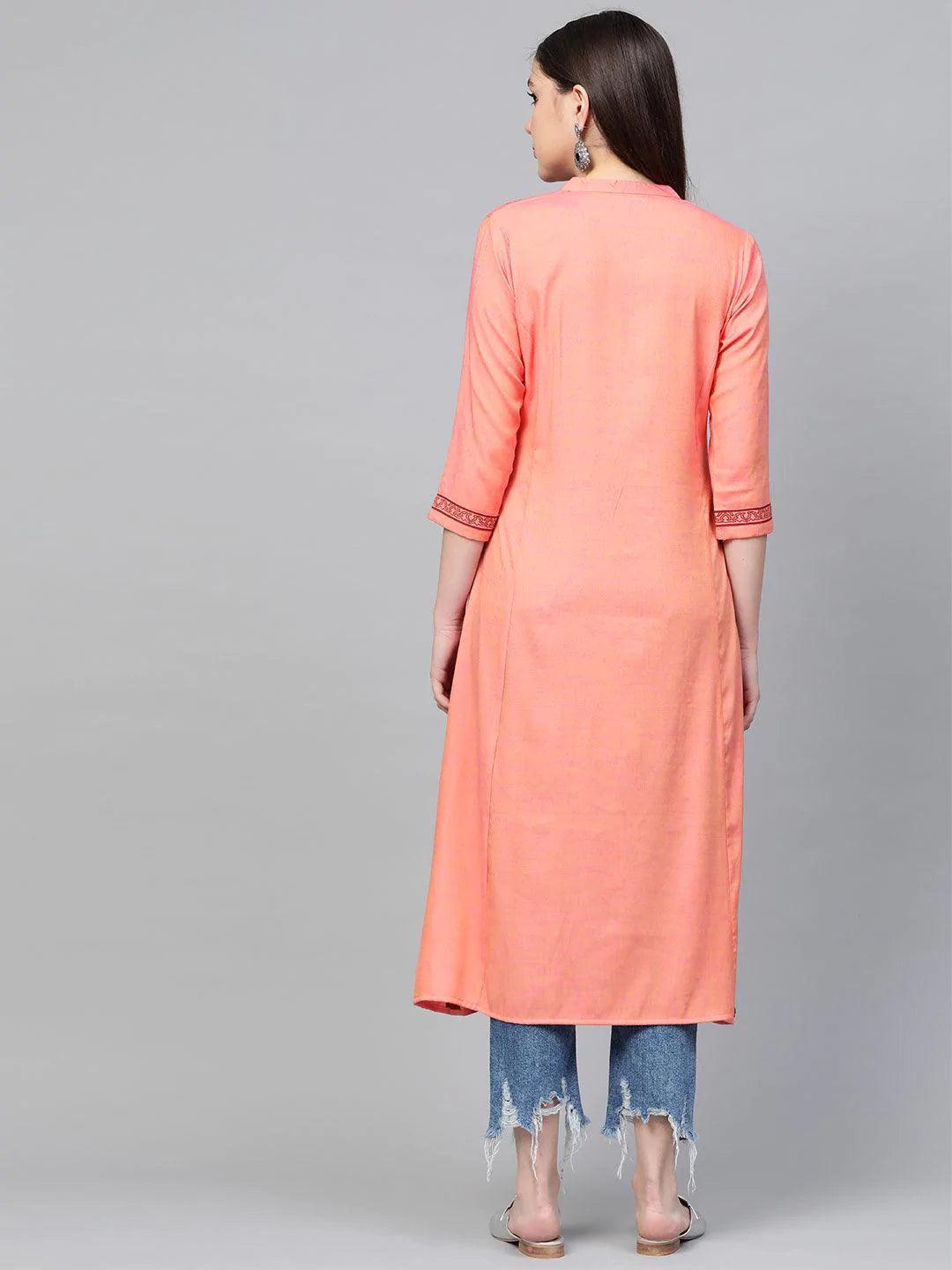 Pink Printed Rayon Kurta - ShopLibas