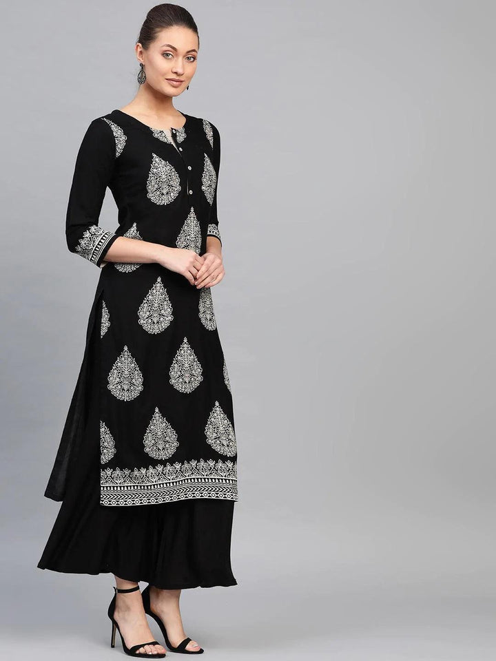 Black Printed Rayon Kurta
