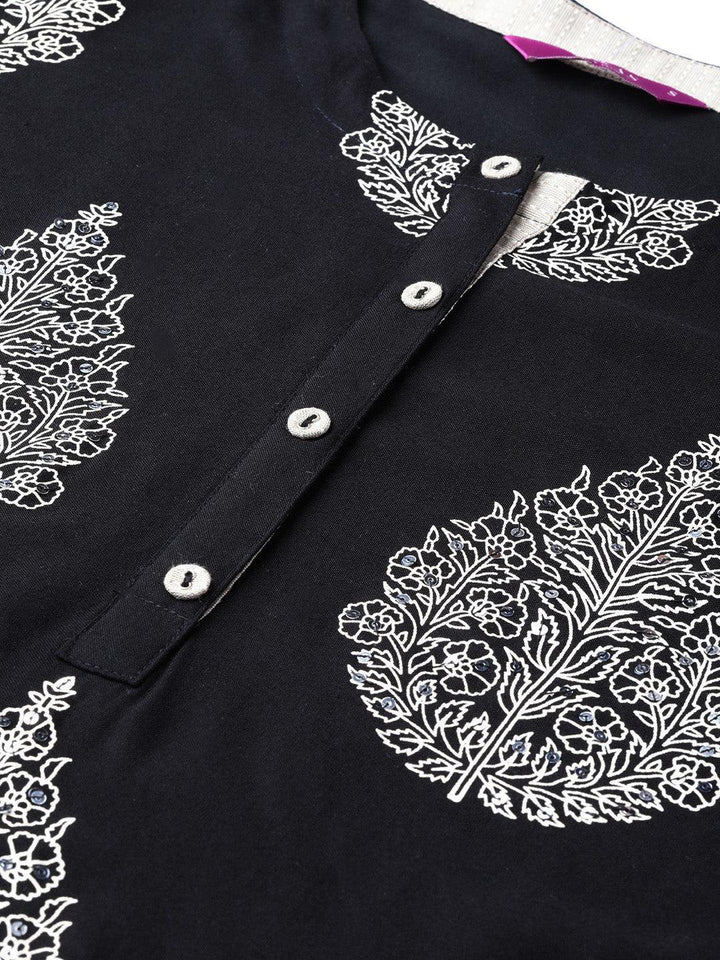 Black Printed Rayon Kurta