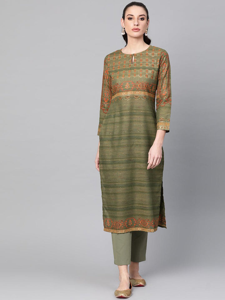 Green Printed Cotton Kurta