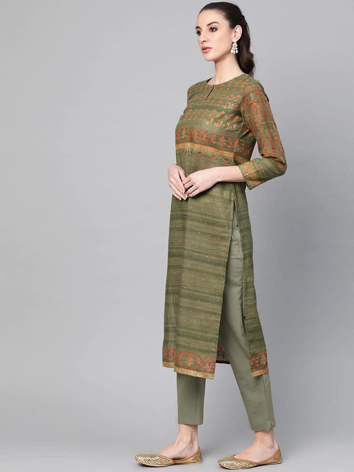 Green Printed Cotton Kurta