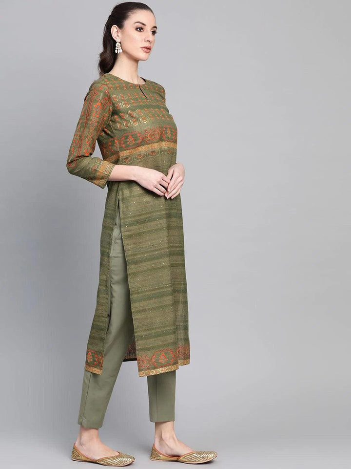 Green Printed Cotton Kurta
