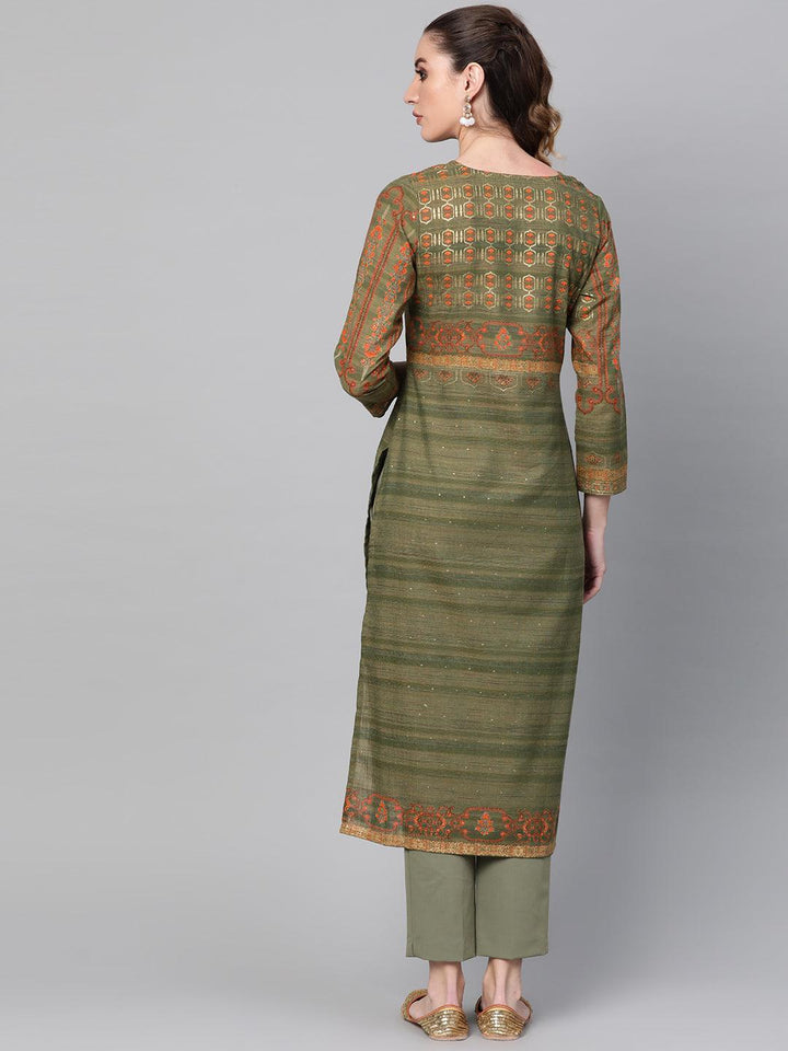 Green Printed Cotton Kurta