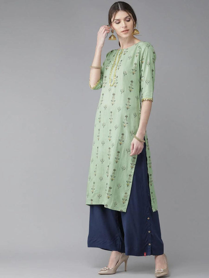 Green Printed Rayon Kurta