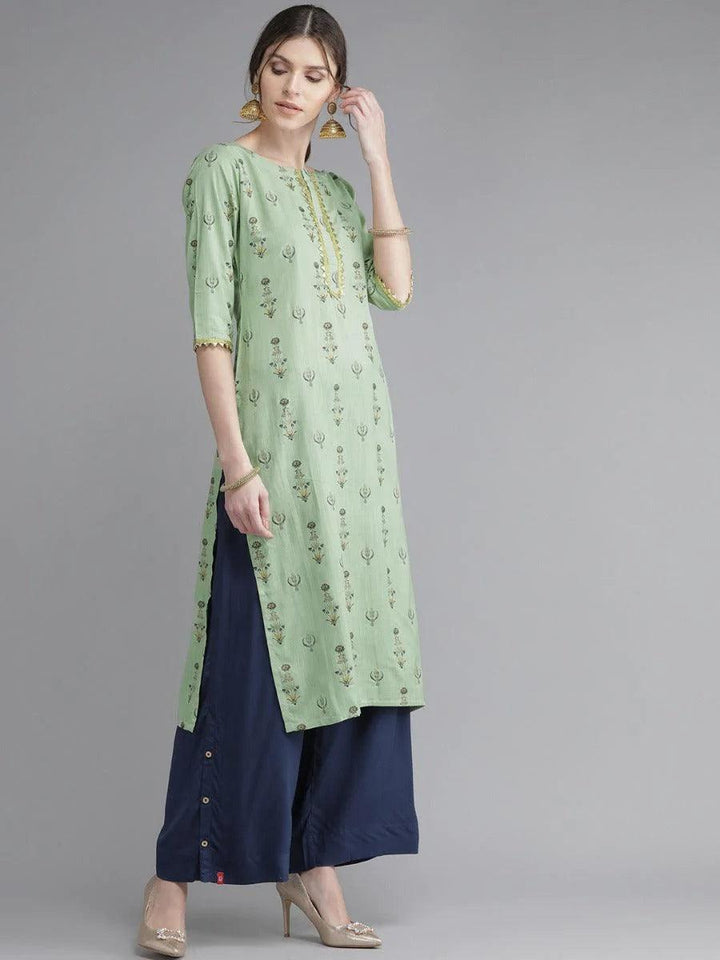 Green Printed Rayon Kurta
