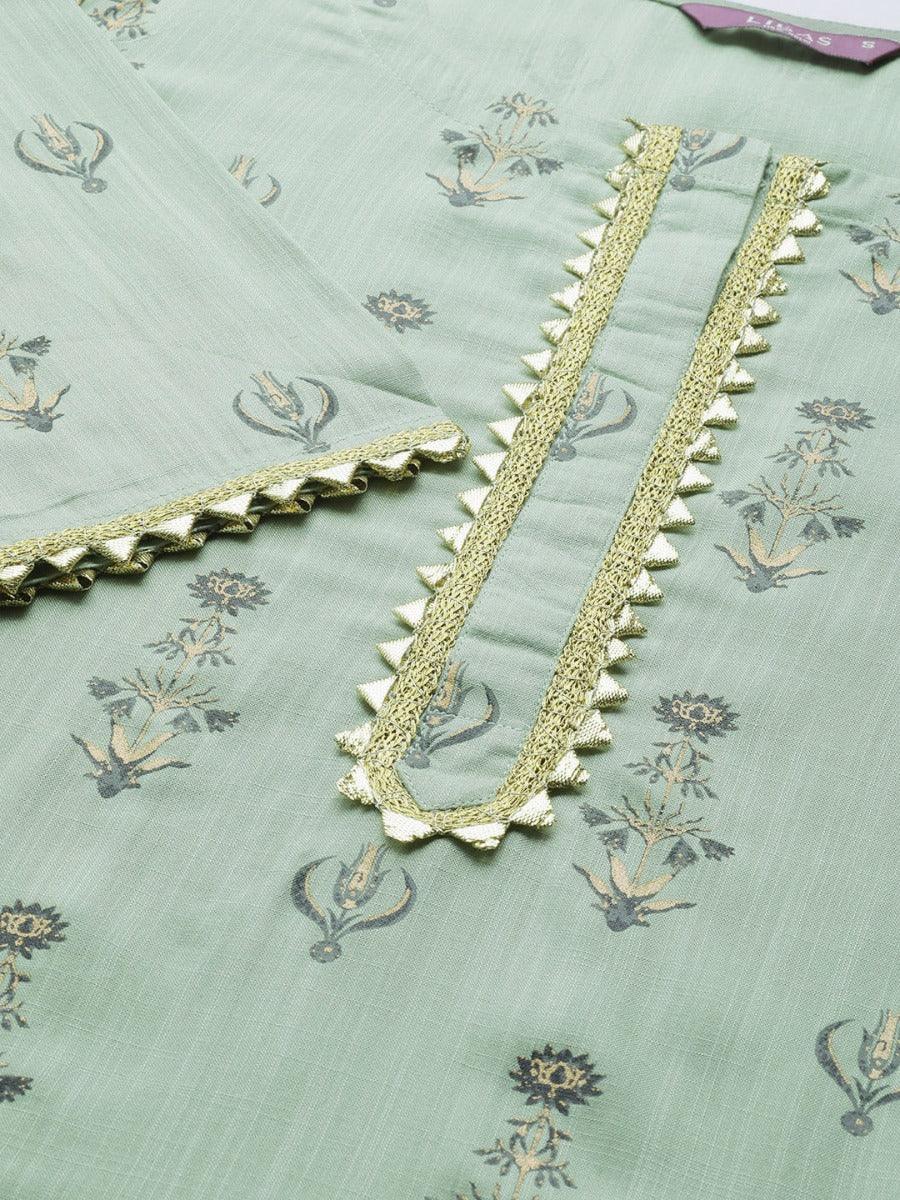 Green Printed Rayon Kurta - ShopLibas