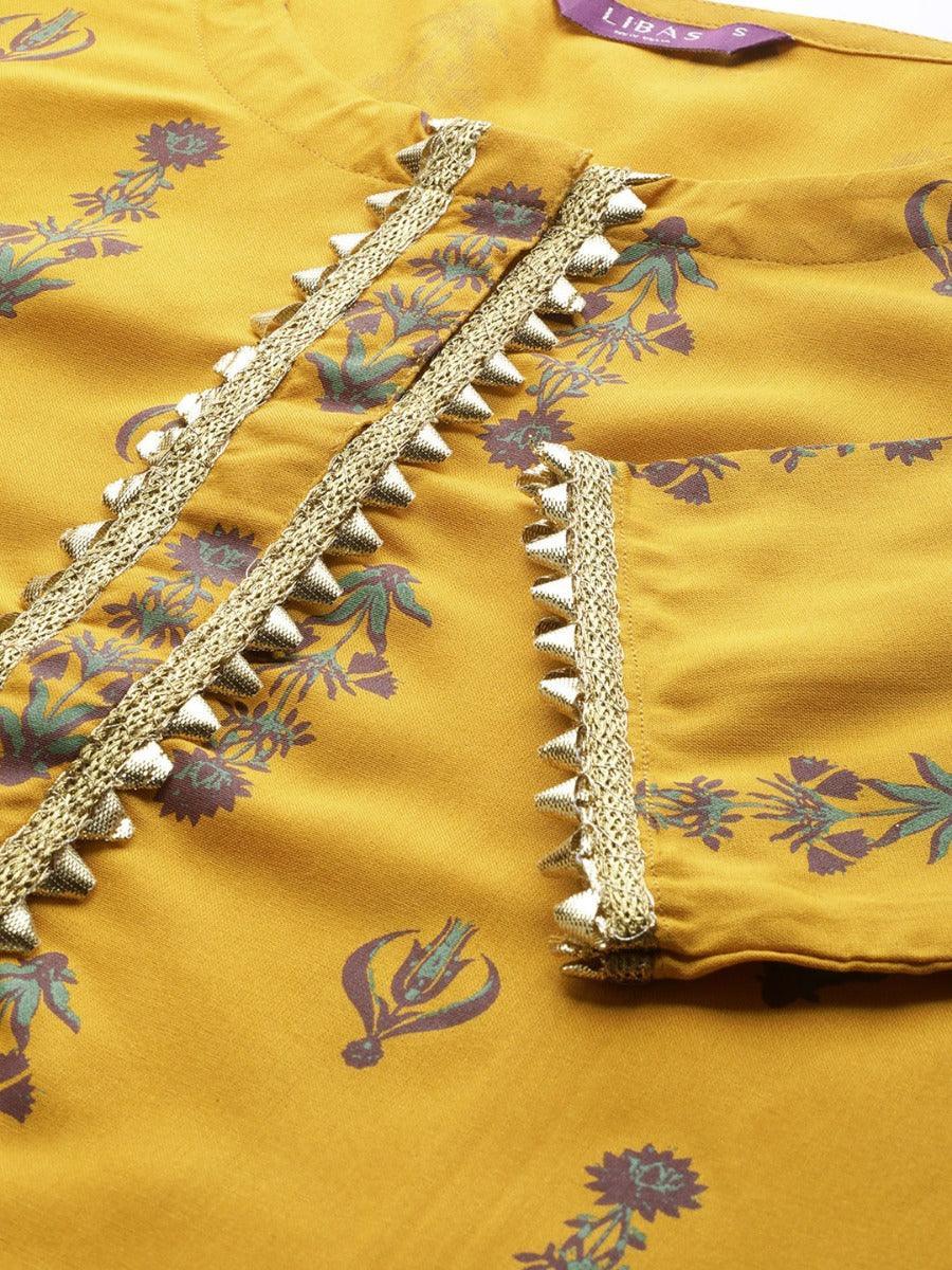 Mustard Printed Rayon Kurta - ShopLibas
