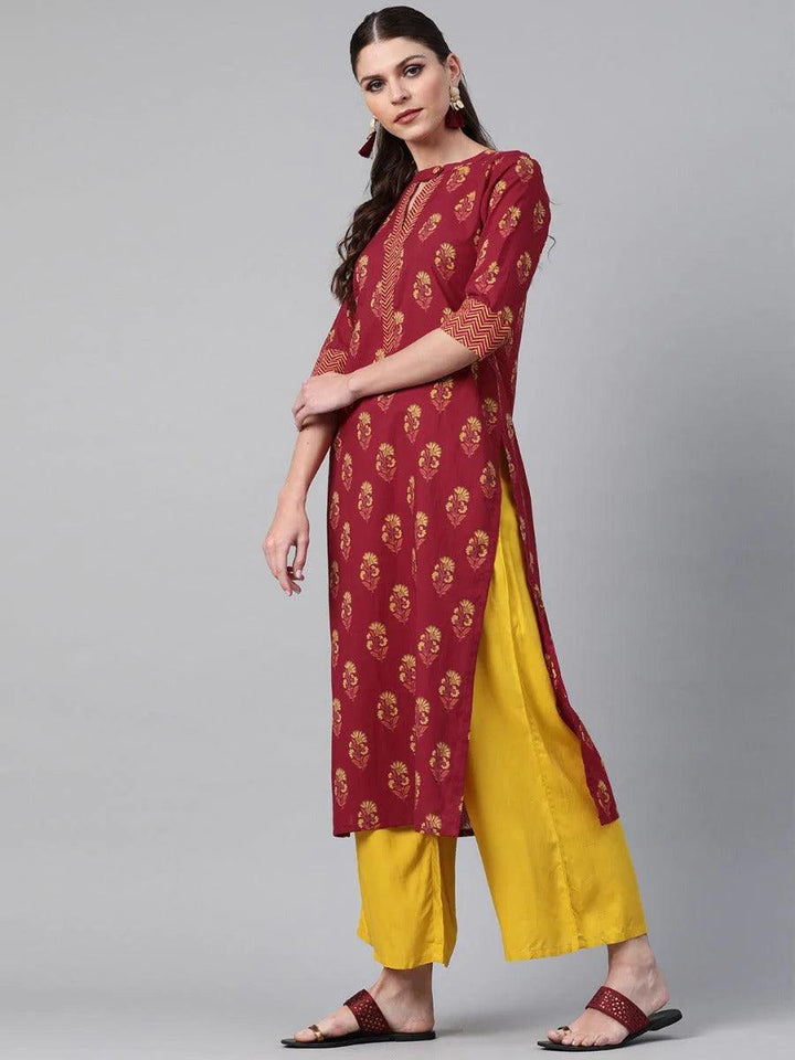 Maroon Printed Cotton Kurta