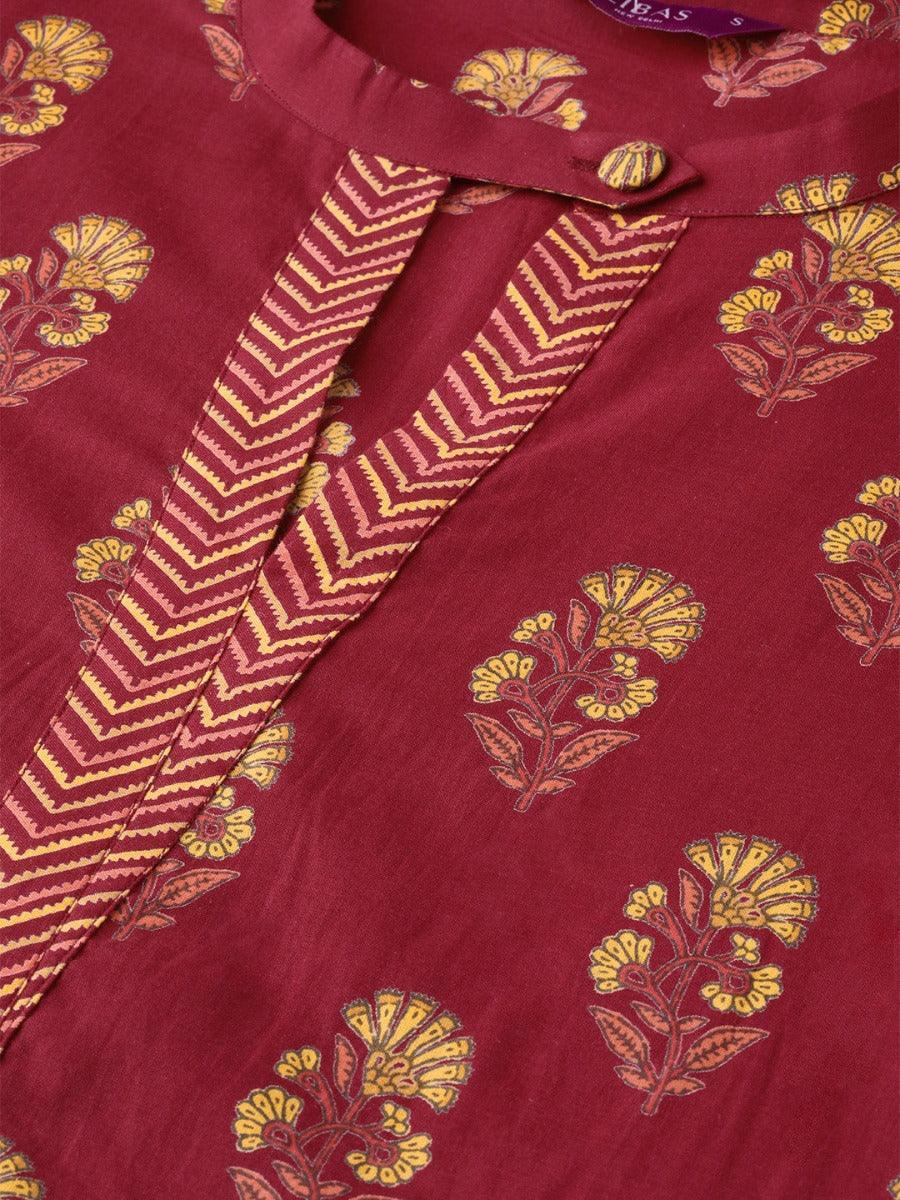 Maroon Printed Cotton Kurta - ShopLibas