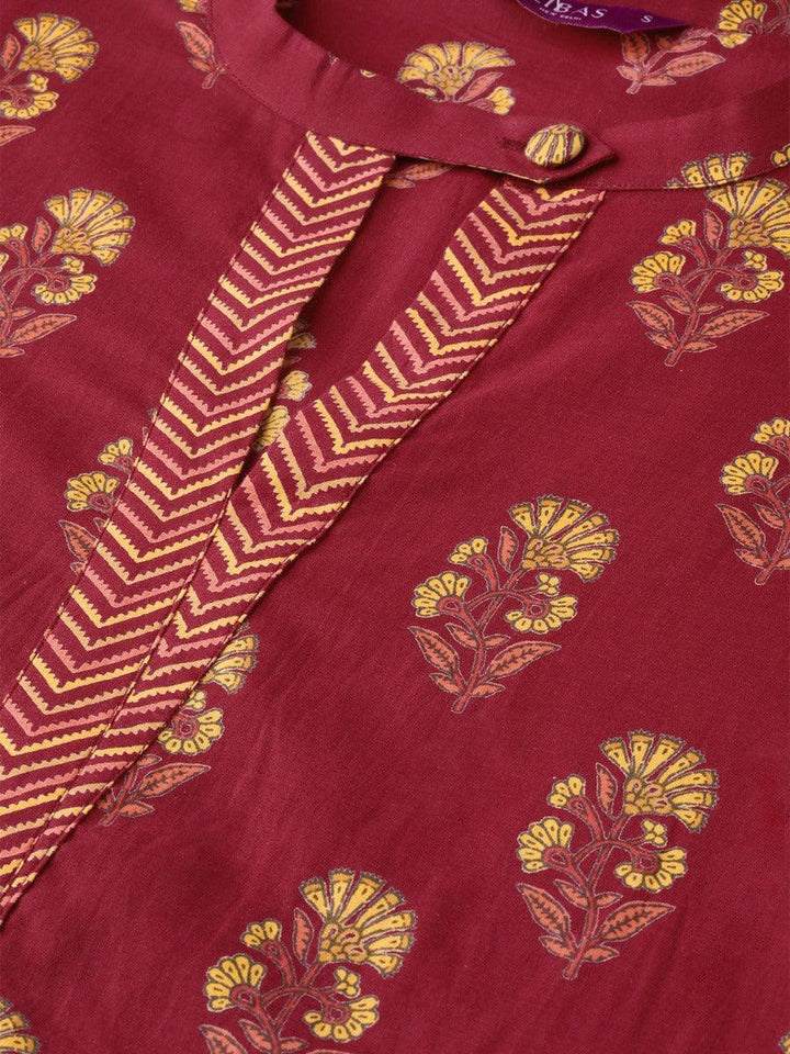 Maroon Printed Cotton Kurta