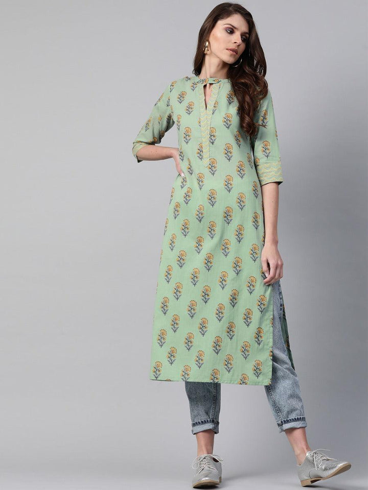 Green Printed Cotton Kurta