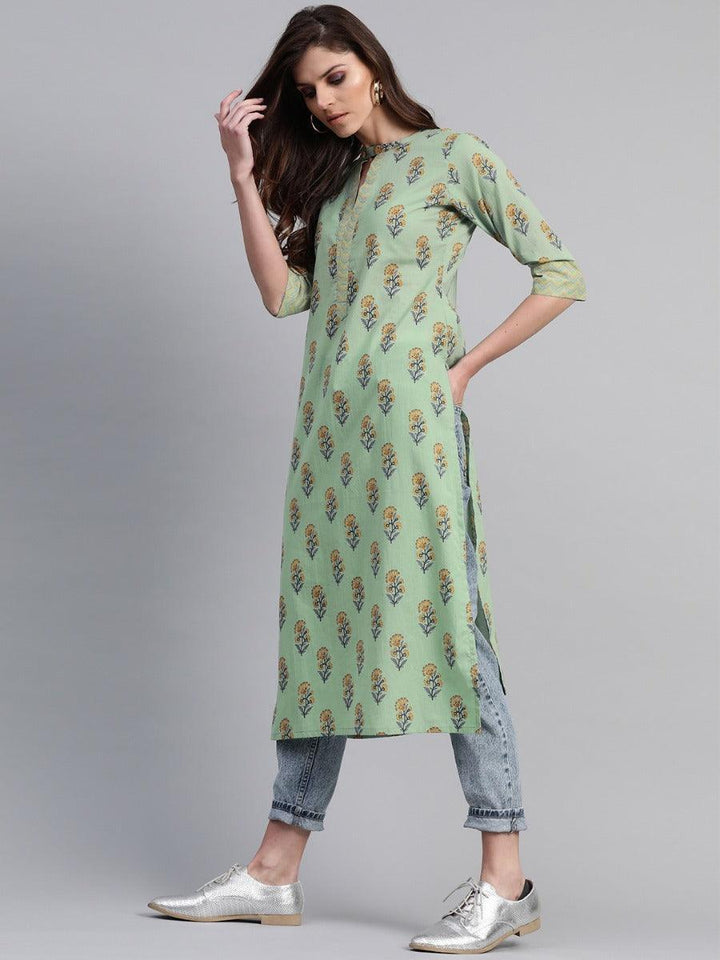 Green Printed Cotton Kurta